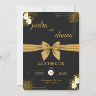 Faire invitation de mariage noir et or