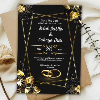 Faire invitation de mariage noir et or