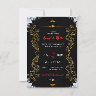 Faire invitation de mariage noir et or