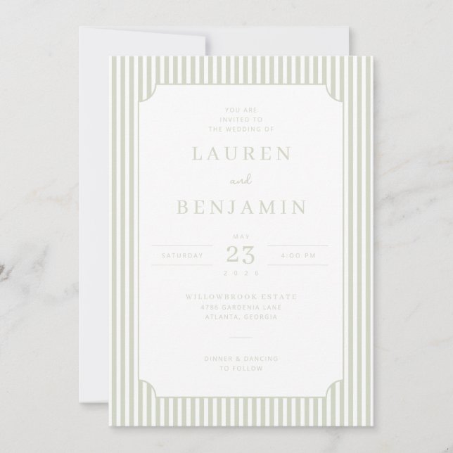 Faire invitation de mariage rayée au sage élégant (Devant)