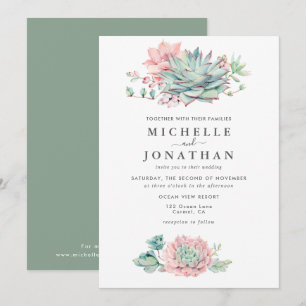 Faire invitation de mariage rose et verte succulen