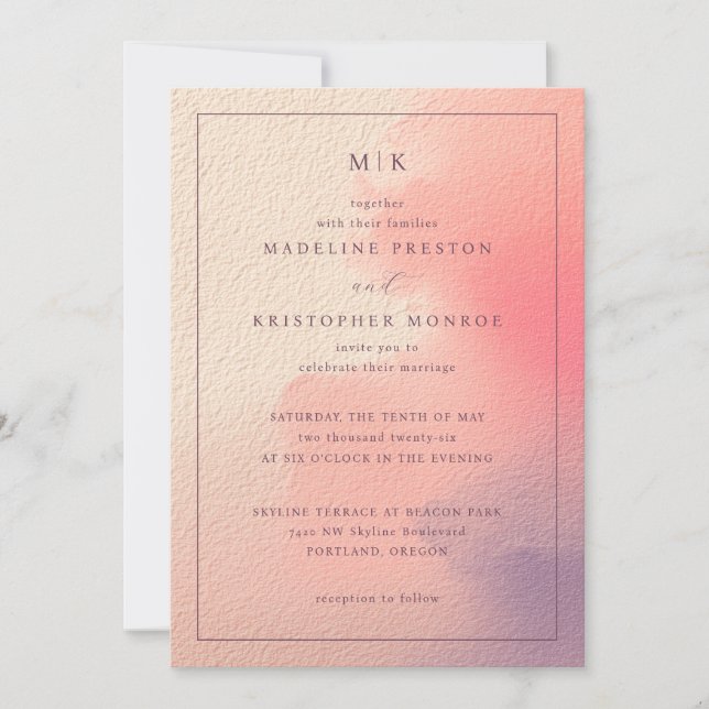 Faire invitation de mariage rose pêche élégant (Devant)