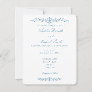 Faire invitation de mariage vintage bleu Régence