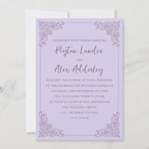 Faire invitation de mariage vintage lilas violet