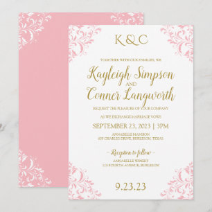 Faire invitation de mariage vintage Rose et Or
