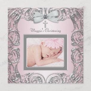 Faire invitations de baptême rose et gris