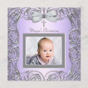 Faire invitations de baptême violet et gris