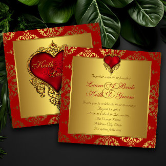 Faire invitations de mariage rouge et or en forme