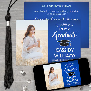 Faire-part 1 Photo Moderne Royal Bleu Blanc Noir Graduation