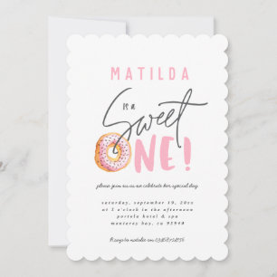 Faire-part 1er anniversaire rose girly Donut doux un moderne