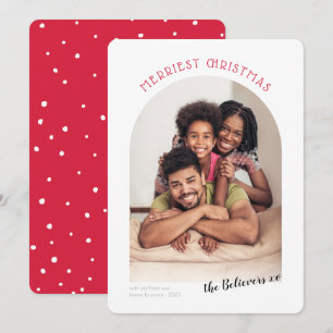 Faire-part 2023 FAMILLE PHOTO plus joyeux arc de Noël rouge
