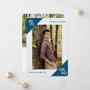 Faire-part 20XX Grad Photo personnalisée simple coin bleu