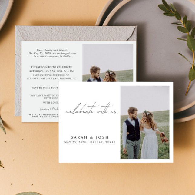 Faire-part 2 Photo Célébrer Avec Nous Réception De Mariage (Personalize this wedding reception invite with your photos & personal deets - simple, easy, done!)