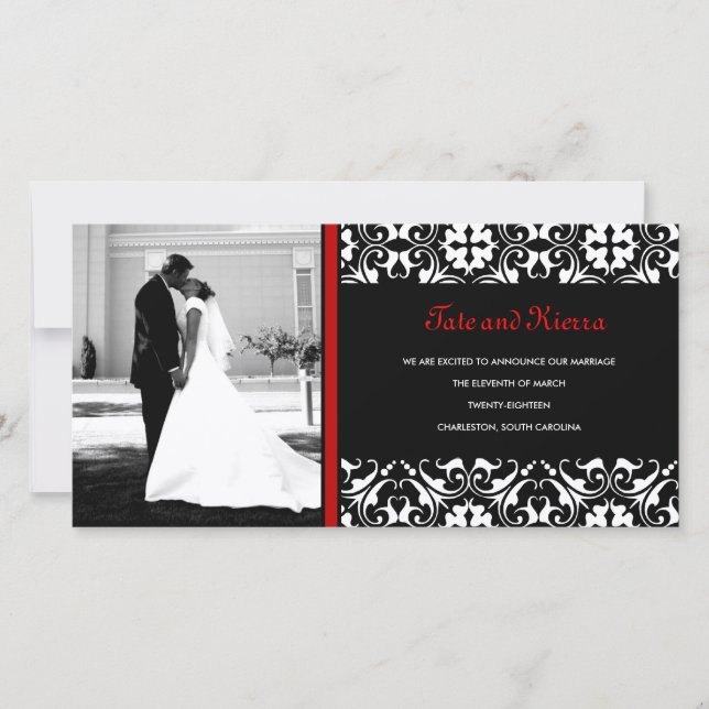 FAIRE-PART 311-CARTE DE PHOTO DE MARIAGE EN DAMAS ROUGE (Devant)