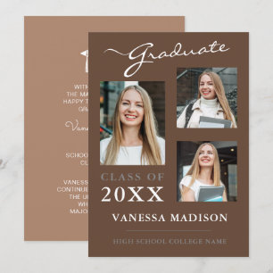 Faire-part 3 photo Script Earth Tones Graduation