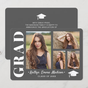 Faire-part 4 Collage photo Script moderne Gris Grad
