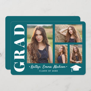 Faire-part 4 Collage photo Script moderne Turquoise Grad