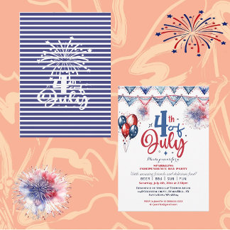 Faire-part 4 juillet Balloon Moderne Calligraphie Party Invit