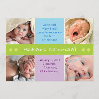 Faire-part 4 photo annonce de naissance verte