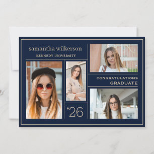 Faire-part 4 Photo Collage Bleu & Or Congrats Graduate