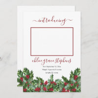 4 Photo Collage Holly | Berries Girl Birth Announc