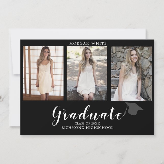 Faire-part 4 Photo Collage Simple Modern Black Graduation  (Devant)