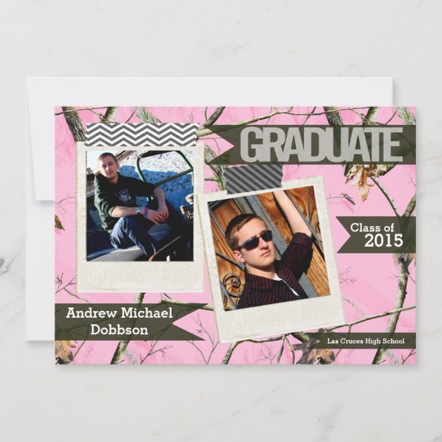 Faire-part 5x7 Chasseurs roses Camo Camoufla Senior Faire-par (Devant)