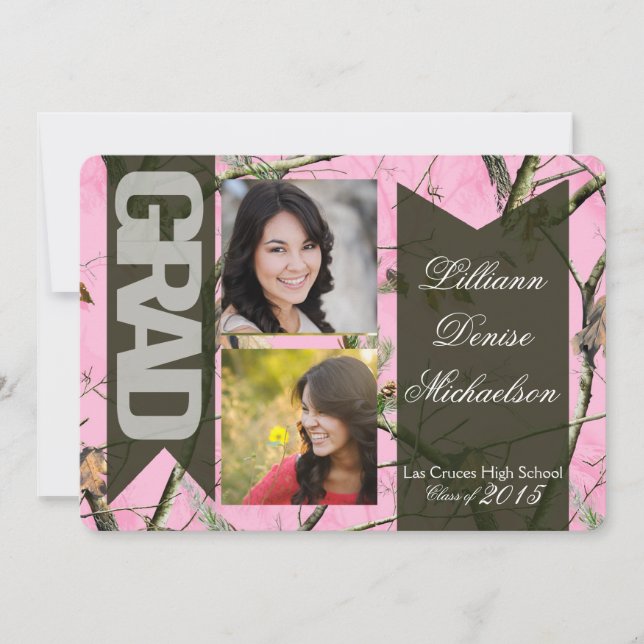Faire-part 5x7 Chasseurs roses Camo Camoufla Senior Faire-par (Devant)