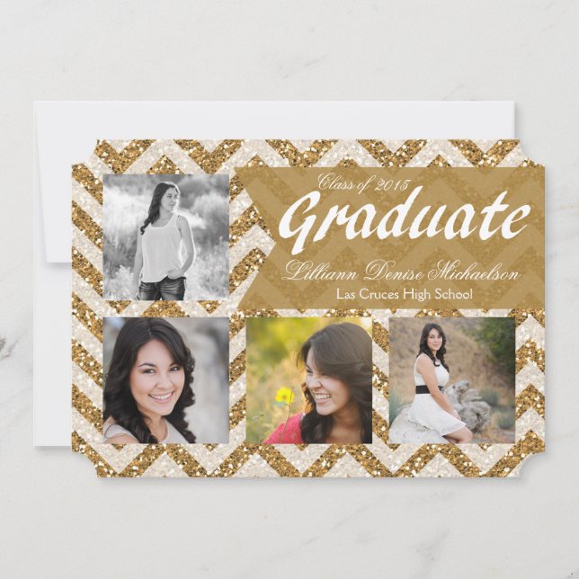 Faire-part 5x7 Gold Parties scintillant Chevron Strip Senior  (Devant)