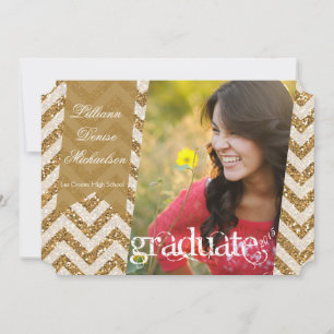 Faire-part 5x7 Gold Parties scintillant Chevron Strip Senior 