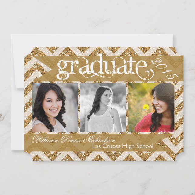 Faire-part 5x7 Gold Parties scintillant Chevron Strip Senior  (Devant)