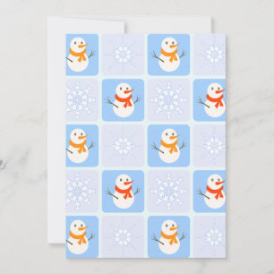 Faire-part À damiers hiver bonhomme de neige motif et flocons