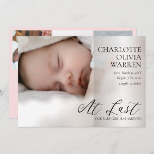 Faire-part À Dernier Script 4 Photo Bébé rose Naissance