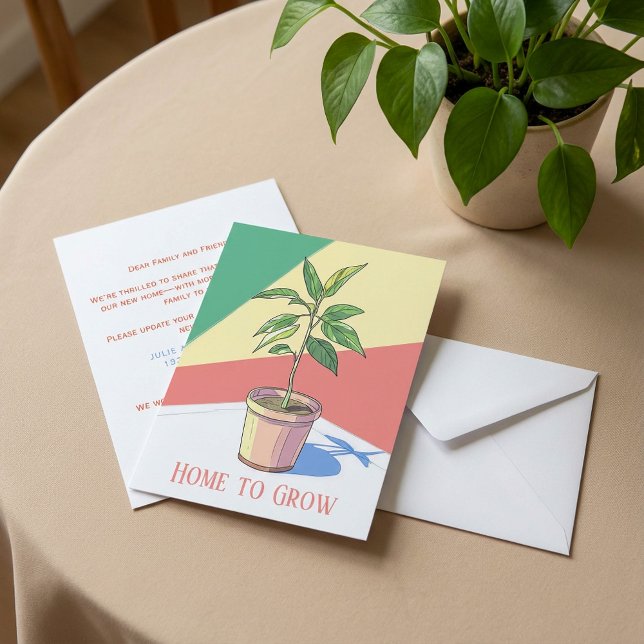 Faire-part Accueil du plante de la maison de croissance Nouve (Home to Grow house plant New Address Announcement.)