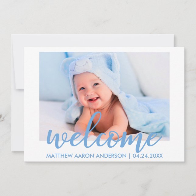 Faire-part Accueil moderne Nouvelle Baby Boy Blue Card (Devant)