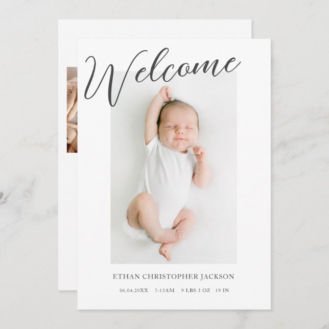 Faire-part Accueil moderne Photo bébé naissance (Devant / Derrière)