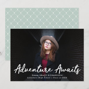 Faire-part Adventure Await Mint Green Photo Graduation