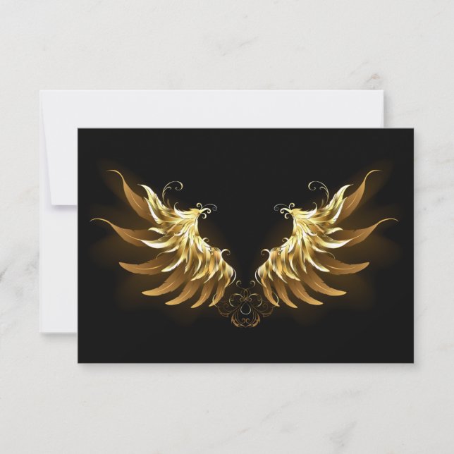 Faire-part Ailes d'Ange d'or sur arrière - plan noir (Devant)