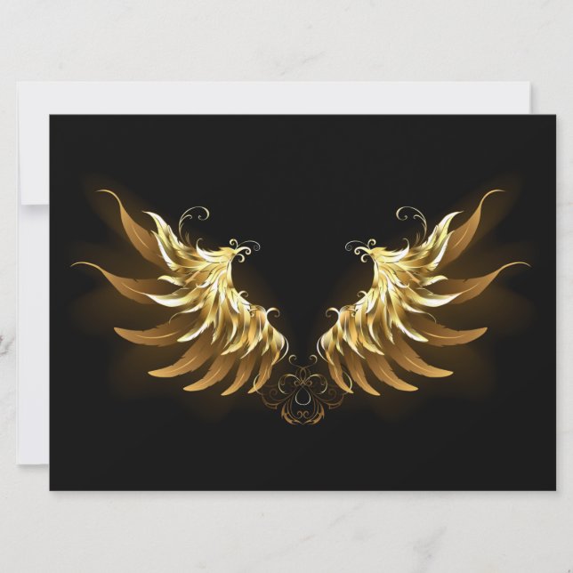 Faire-part Ailes d'Ange d'or sur arrière - plan noir (Devant)