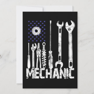 Faire-part Amateurs mécaniques | Mechanic USA Drapeau