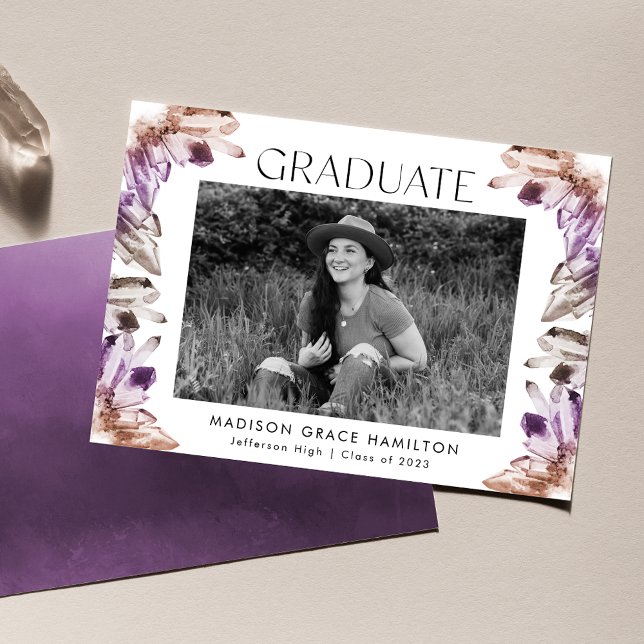 Faire-part Améthyste Aquarelle cristaux Photo Graduation (Créateur téléchargé)