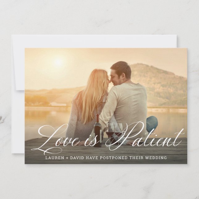 Faire-part Amour est Patient Romantique Script Photo Mariage (Devant)