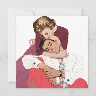 Faire-part Amour et romance vintage, jeunes mariés en rose