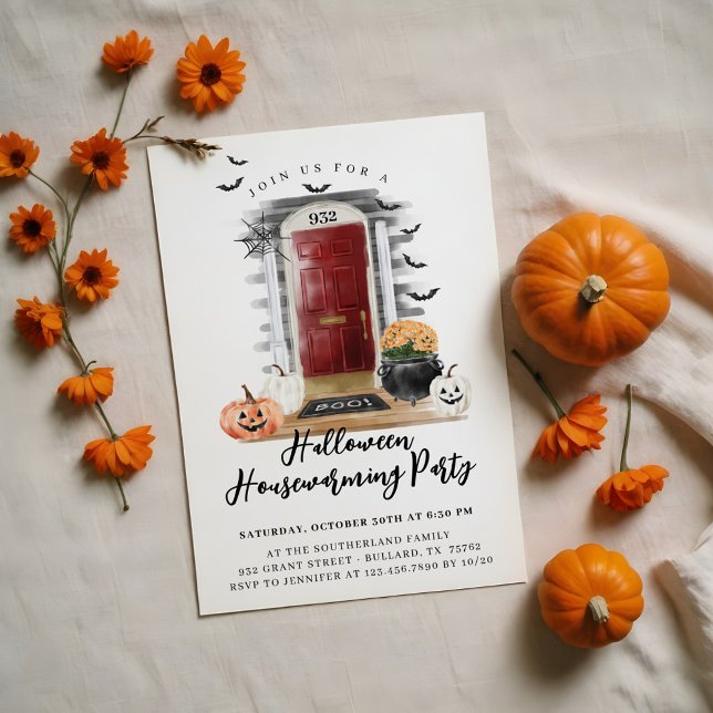 Faire-part Amusant Halloween Fête du réchauffement de la mais (Fun Halloween Housewarming Party Red Front Door Announcement)