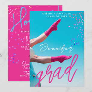 Faire-part Amusants Moderne Hot rose Typo College School Grad