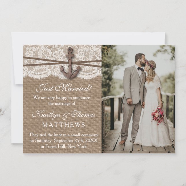 Faire-part Ancre nautique Plage Mariage Photo Mariage (Devant)