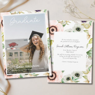 Faire-part Anémones Aquarelle Photo Florale Diplôme