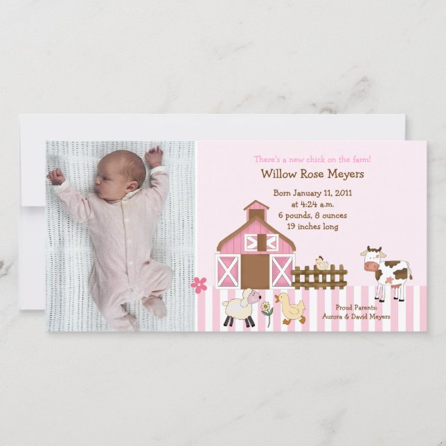 Faire-part Animaux de la grange rose Photo Anniversaire / Car (Devant)