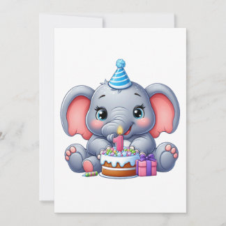Faire-part Anniversaire 1 an Éléphant Bébé
