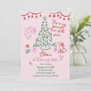 Faire-part Anniversaire 5 ans Noël arbre fantaisiste